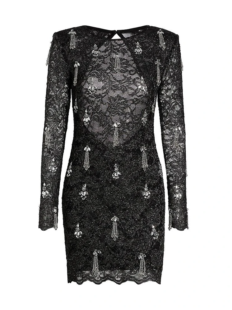 Metallic Lace Hand-Beaded Minidress