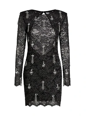 Metallic Lace Hand-Beaded Minidress