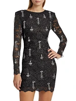 Metallic Lace Hand-Beaded Minidress