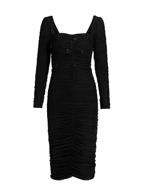 Hand-Beaded Stretch Tulle Midi-Dress