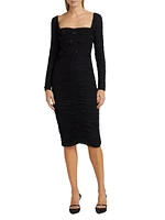 Hand-Beaded Stretch Tulle Midi-Dress