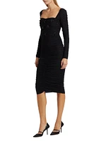 Hand-Beaded Stretch Tulle Midi-Dress