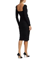 Hand-Beaded Stretch Tulle Midi-Dress