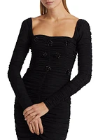 Hand-Beaded Stretch Tulle Midi-Dress