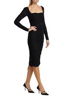 Hand-Beaded Stretch Tulle Midi-Dress