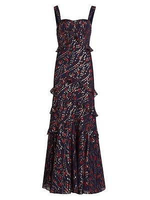 Chandra Silk Metallic Jacquard Maxi Dress