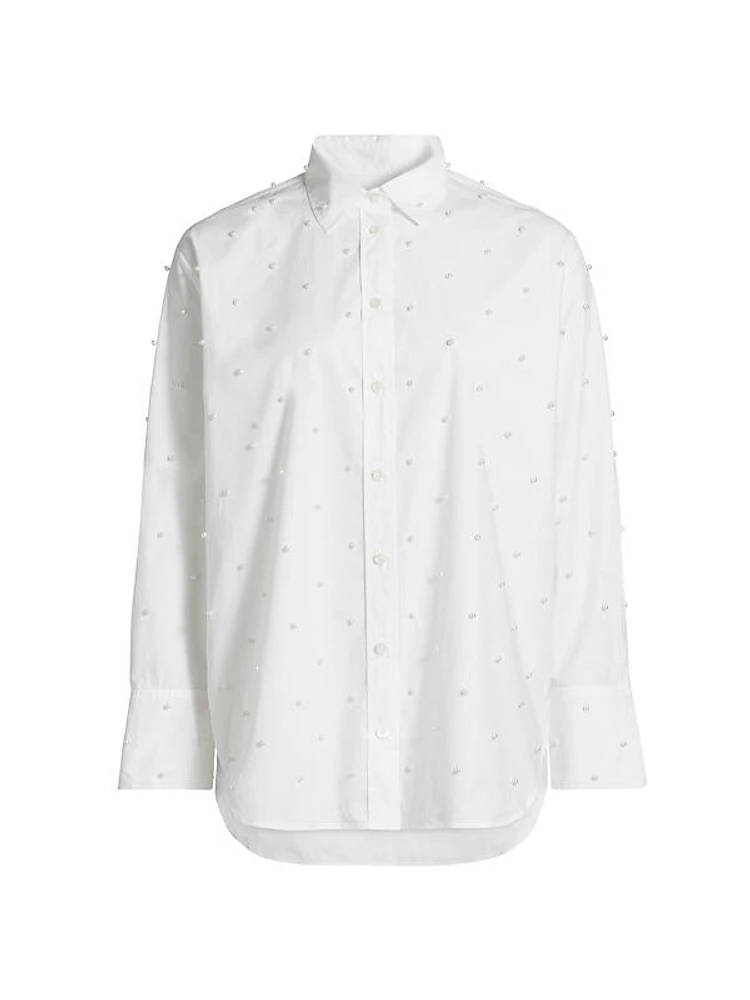 Imitation Pearl Button-Front Shirt