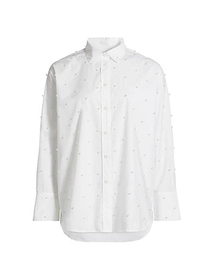 Imitation Pearl Button-Front Shirt