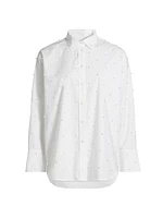 Imitation Pearl Button-Front Shirt