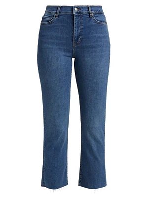 Le High Straight Raw Fray Mid-Rise Stretch Crop Jeans