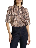 Maya Snake-Print Short-Sleeve Shirt