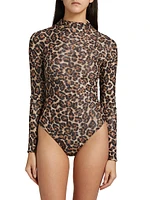 Vittoria Leopard Mock Turtleneck Bodysuit