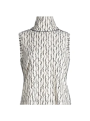 Textured Wave Sleeveless Turtleneck Top