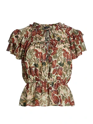 Floral Ruffled Short-Sleeve Top