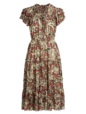 Painterly Tiered Ruffled Dress
