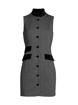 Velvet-Trim Sleeveless Sheath Minidress
