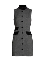 Velvet-Trim Sleeveless Sheath Minidress