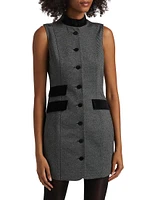 Velvet-Trim Sleeveless Sheath Minidress