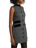 Velvet-Trim Sleeveless Sheath Minidress
