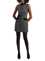 Velvet-Trim Sleeveless Sheath Minidress