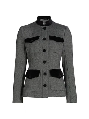 Velvet-Trim Military Blazer