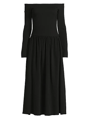 Rosette Off-The-Shoulder Midi-Dress