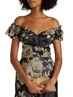 Floral Metallic Jacquard Off-the-Shoulder Gown