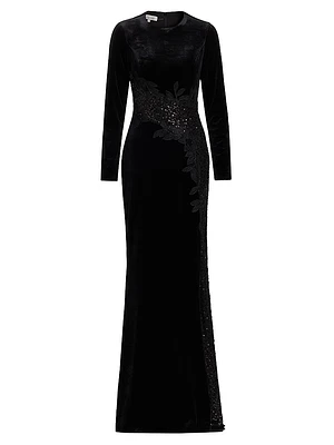 Embellished & Embroidered Stretch Velvet Gown