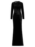 Embellished & Embroidered Stretch Velvet Gown