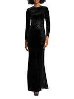 Embellished & Embroidered Stretch Velvet Gown