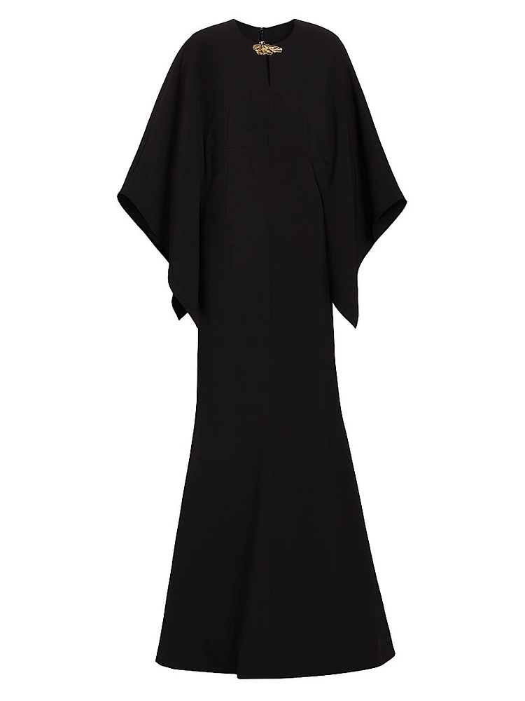 Brooch-Embellished Crepe Gown