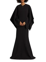 Brooch-Embellished Crepe Gown