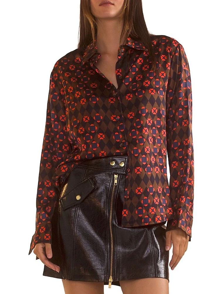 Silk Printed Button-Up Shirt