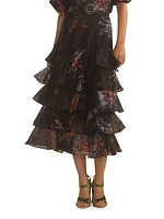 Silk Organza Ruffle Midi-Skirt