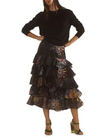 Silk Organza Ruffle Midi-Skirt