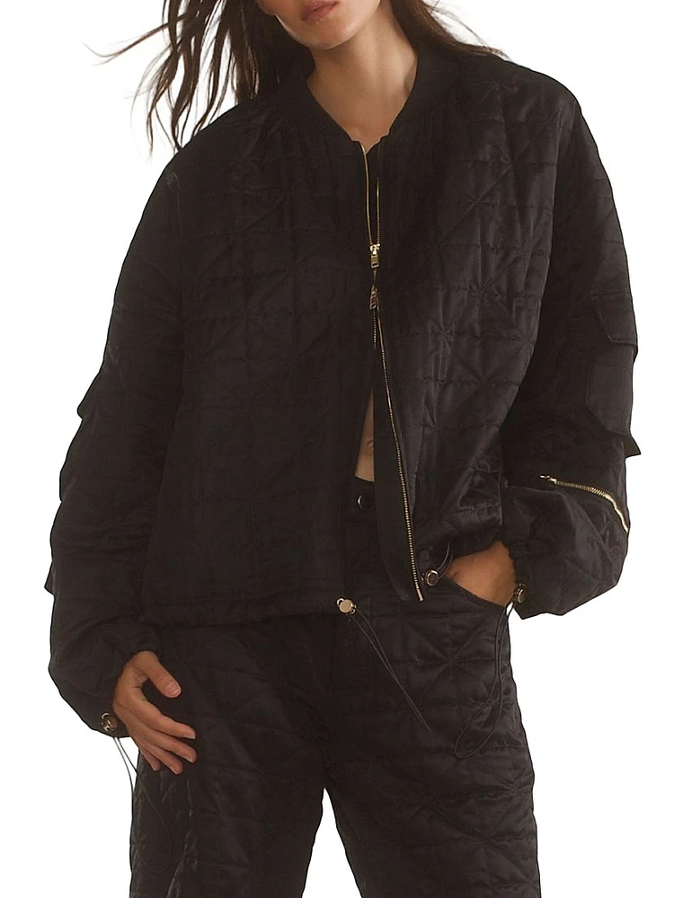 Quilted Zip-Front Bomber Jacket