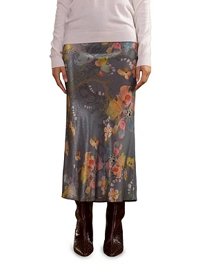 Floral Silk Lamé Skirt