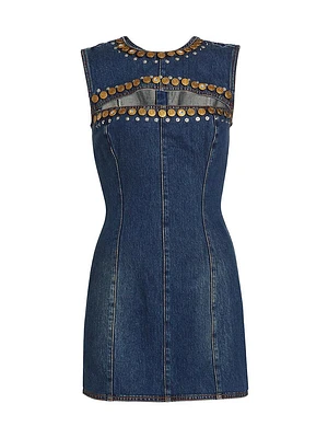 Embellished Cut-Out Denim Sleeveless Minidress
