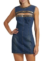 Embellished Cut-Out Denim Sleeveless Minidress