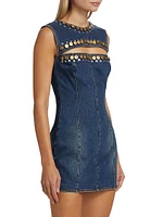 Embellished Cut-Out Denim Sleeveless Minidress
