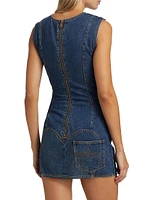 Embellished Cut-Out Denim Sleeveless Minidress