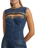 Embellished Cut-Out Denim Sleeveless Minidress
