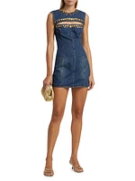 Embellished Cut-Out Denim Sleeveless Minidress