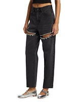 Crystal Slit High-rise Straight-Leg Jeans