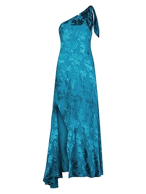 Audrey Satin Jacquard One-Shoulder Maxi Dress