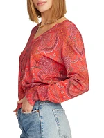 Evelyn Paisley Cotton-Silk V-Neck Sweater