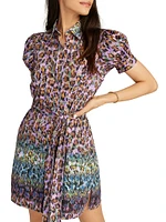 Carolina Leopard Cotton Short-Sleeve Mini-Shirtdress