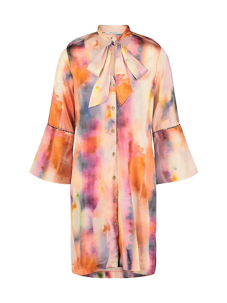 Brenna Abstract Long-Sleeve Mini-Shirtdress