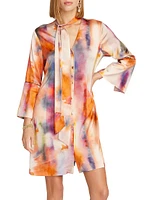 Brenna Abstract Long-Sleeve Mini-Shirtdress