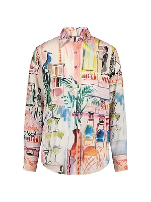 Carrie Graphic-Print Silk-Blend Long-Sleeve Shirt